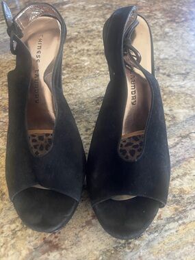 Chinese Laundry Black Suede Peep-Toe Slingback Mules